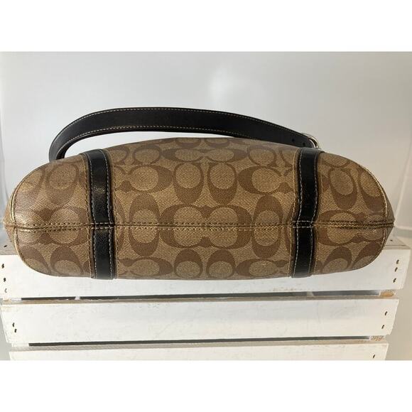 COACH F19823 TAN SIGNATUE PRINT PVC LEATHER SHOULDER BAG - Picture 6 of 16